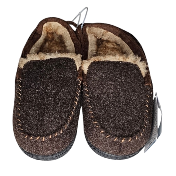 RockDove Tobacco Moccasin Style Tan Faux Fur Lined Slippers w Treads men's US 10 - Picture 3 of 9
